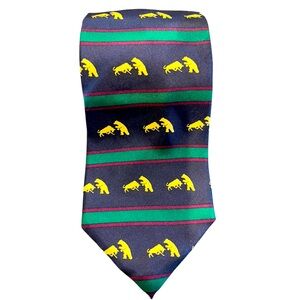 Navy and Green Striped Tie with Yellow Lion Motif